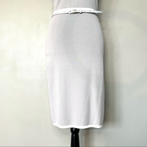 CARMEN Marc Valvo | Gray White Striped Sleeveless Sheath Dress ~Small - Picture 4 of 10